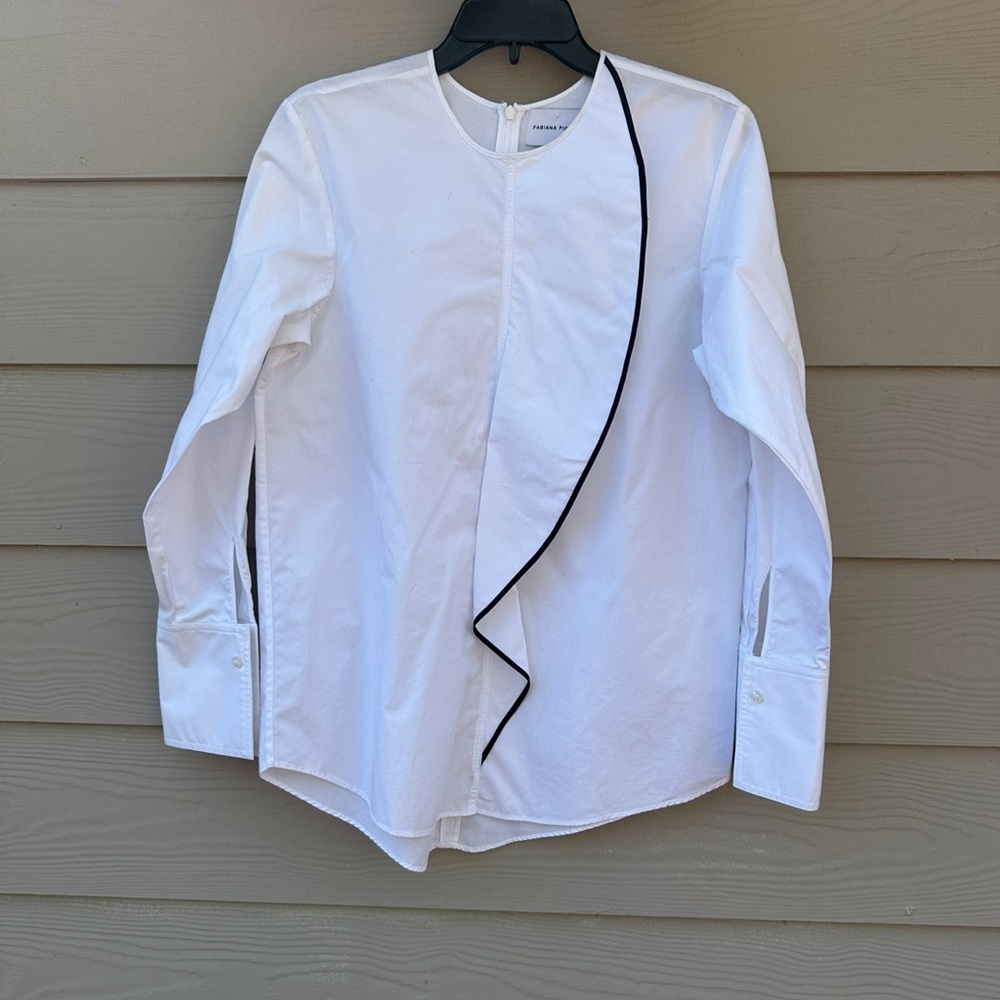 White Ruffle-Trim Button-Back Blouse - Unbranded